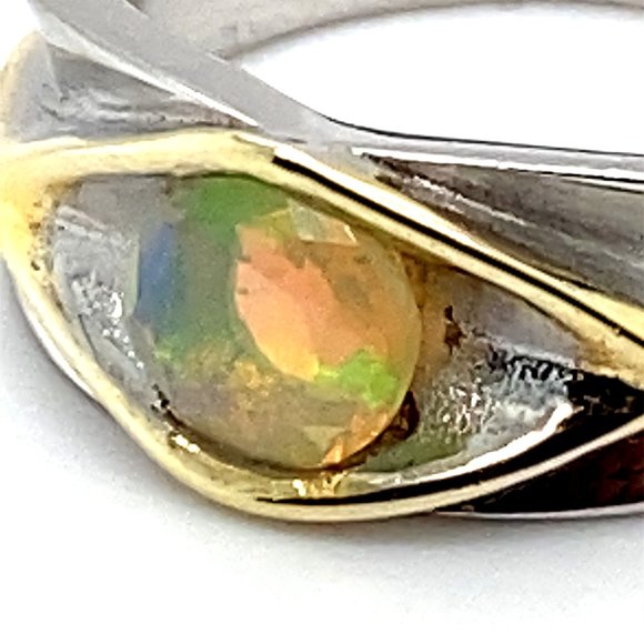 Precious Opal .60ct Rhodium Finish Silver Ring - Picture 7 of 7